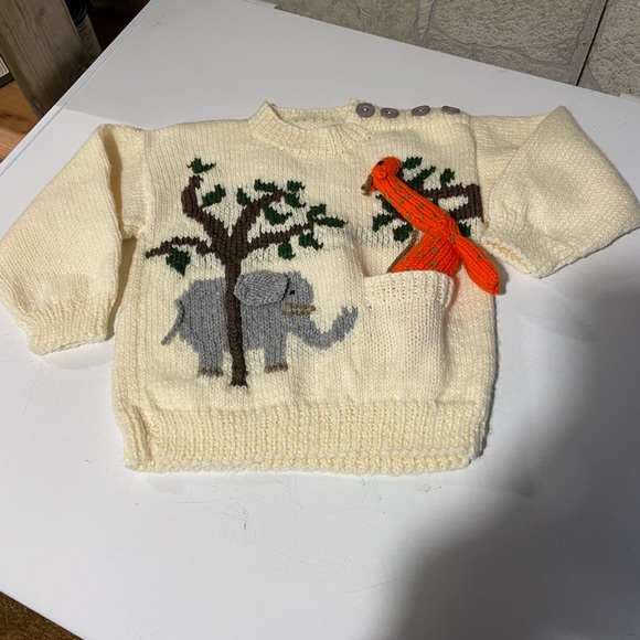 Other - Cream Elephant & Parrot Knit Sweater for Kids